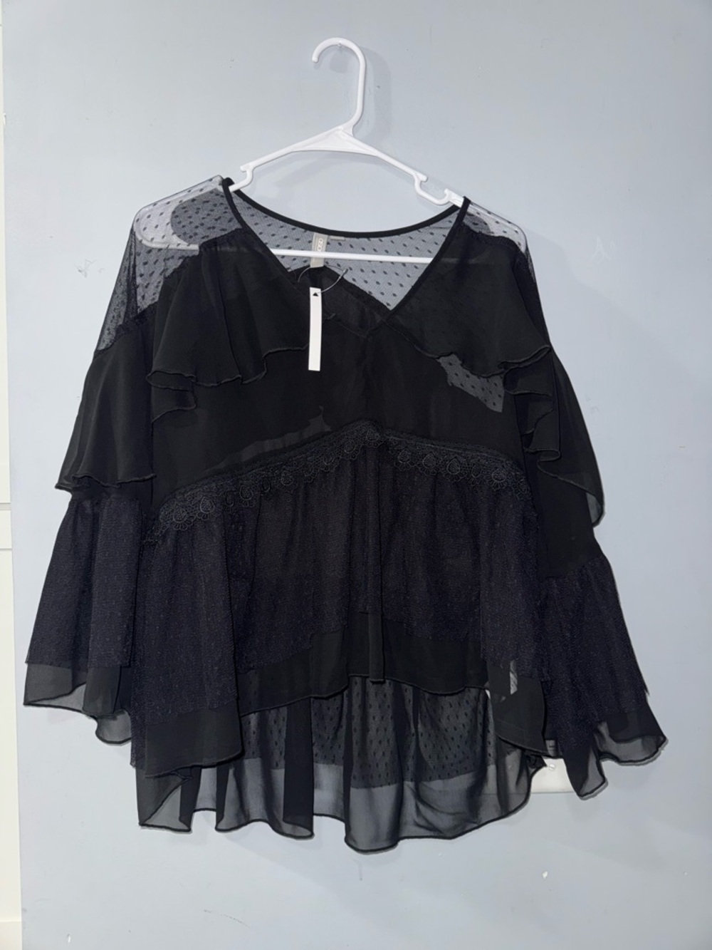 ASOS Black Ruffle Sheer Blouse - Picture 8 of 10